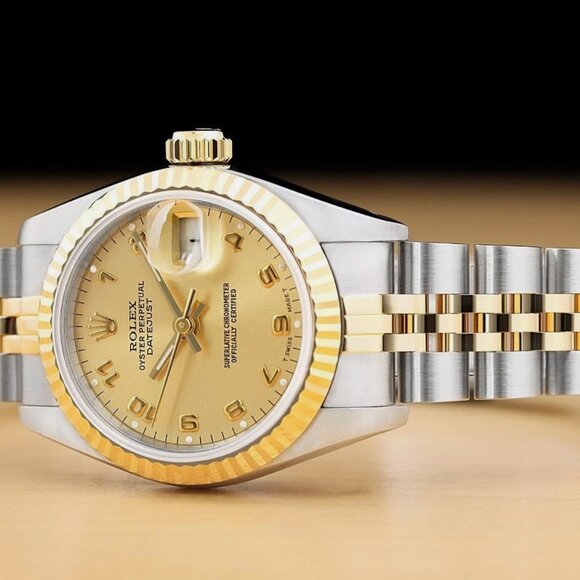 ROLEX LADIES DATEJUST CHAMPAGNE ARABIC DIAL 18K GOLD STEEL TWO TONE WATCH main image 5